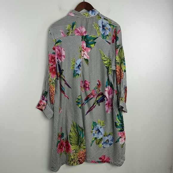 Parsley & Sage Button Up Shirt Tunic Womens 1X Stripe Floral 3/4 Sleeve Boho Art - Picture 6 of 9